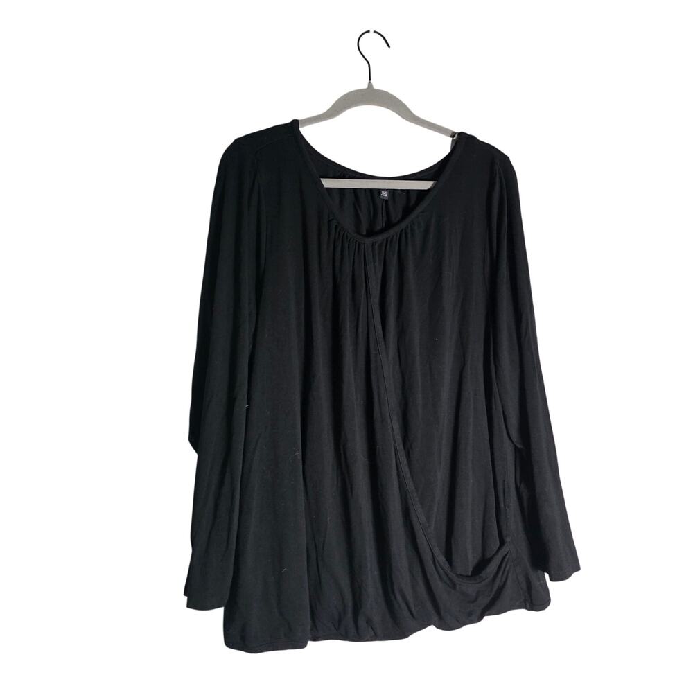 Eloquii Womens Top 22 24 Black Long Sleeve Draped Blouse Plus Office Minimalist